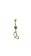 Stainless steel curve bar , double heart gem belly ring, SKU# NBR062