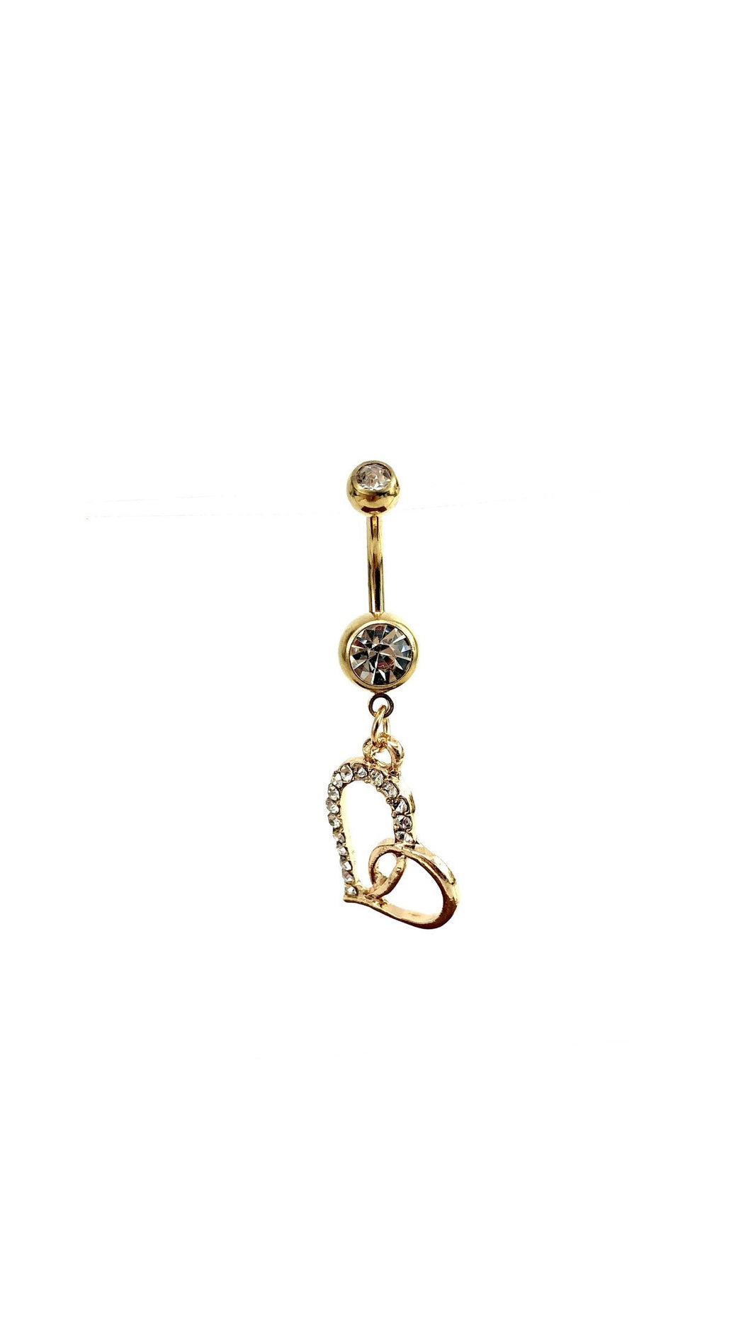 Stainless steel curve bar , double heart gem belly ring, SKU# NBR062