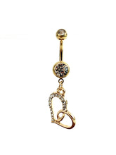 Stainless steel curve bar , double heart gem belly ring, SKU# NBR062