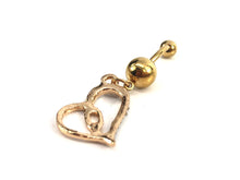 Stainless steel curve bar , double heart gem belly ring, SKU# NBR062