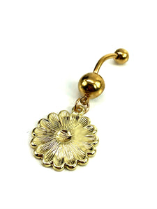 Stainless steel curve bar , flower gem belly ring, SKU# NBR078