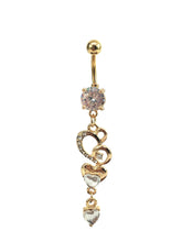 Stainless steel curve bar , double heart gem belly ring, SKU# NBR027