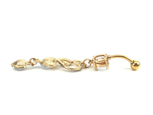 Stainless steel curve bar , double heart gem belly ring, SKU# NBR027