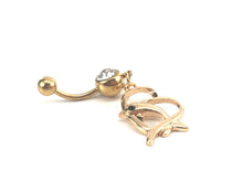 Stainless steel curve bar , dolphin & heart gem belly ring, SKU# NBR034