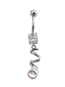 Stainless steel curve bar w/ gem belly ring, SKU# 10-1-2