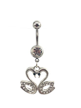 Stainless steel curve bar , swan gem belly ring, SKU# NBR033