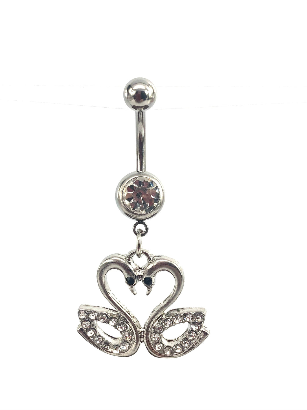Stainless steel curve bar , swan gem belly ring, SKU# NBR033