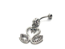 Stainless steel curve bar , swan gem belly ring, SKU# NBR033