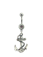 Stainless steel curve bar , anchor gem belly ring, SKU# NBR066