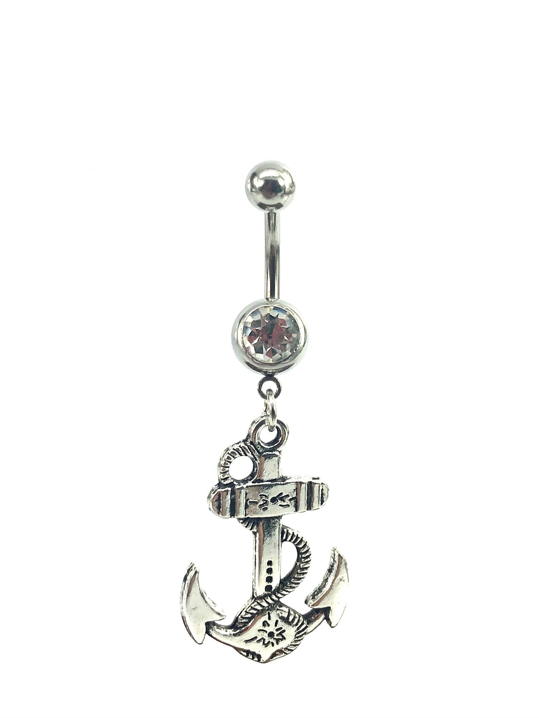 Stainless steel curve bar , anchor gem belly ring, SKU# NBR066