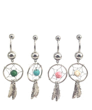 Stainless steel curve bar , dream catcher gem belly ring, SKU# NBR029
