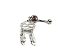 Stainless steel curve bar , dream catcher gem belly ring, SKU# NBR025