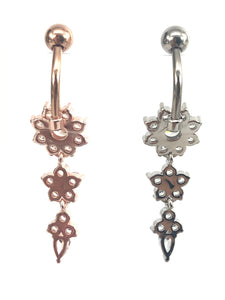 Stainless steel curve bar , w/ gem belly ring, SKU# NBR018