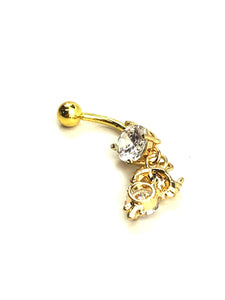 Stainless steel curve bar , owl gem belly ring, SKU# 10-6-3