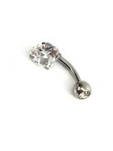 Stainless steel curve bar , heart gem belly ring, SKU# MBR077-5