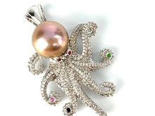 Gorgeous 14K White Gold Octopus 12.15mm Pearl Pendant With Gems