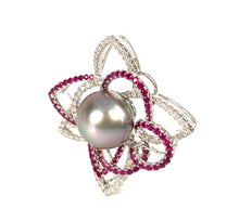 Glimmering 14K White Gold Pearl Pendant W/ Diamonds and Sapphires