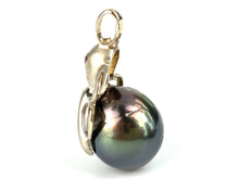 Unique 14K White Gold Octopus 15.50mm Tahitian Pearl Pendant With Sapphire Gems