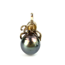 Unique 14K White Gold Octopus 15.50mm Tahitian Pearl Pendant With Sapphire Gems