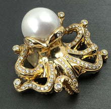 Stunning Octopus 14K solid yellow gold  pendant with 1.56 ct Diamonds