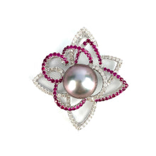 Glimmering 14K White Gold Pearl Pendant W/ Diamonds and Sapphires
