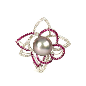 Glimmering 14K White Gold Pearl Pendant W/ Diamonds and Sapphires