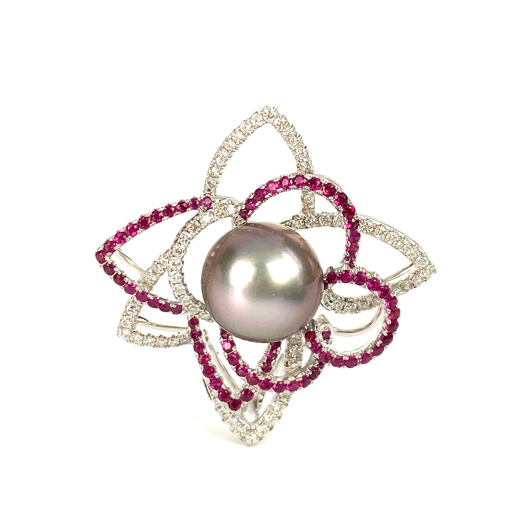 Glimmering 14K White Gold Pearl Pendant W/ Diamonds and Sapphires