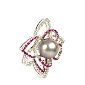 Glimmering 14K White Gold Pearl Pendant W/ Diamonds and Sapphires