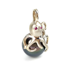 Unique 14K White Gold Octopus 15.50mm Tahitian Pearl Pendant With Sapphire Gems
