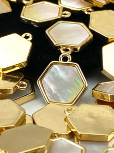 Mother of Pearl Hexagon Gold Plated Charm
