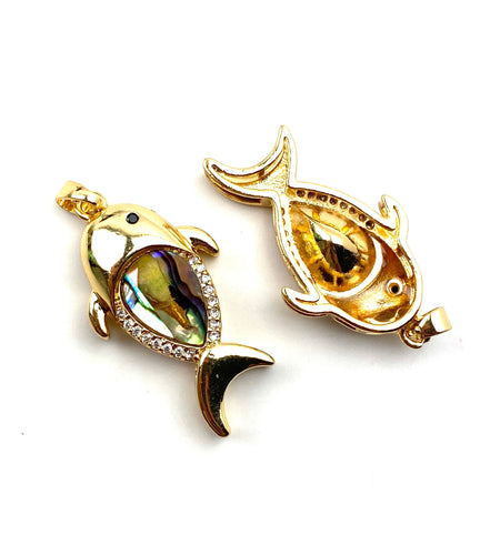 14KGF fish abalone mother of pearl pendant, SKU# M1053