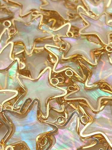 14KGF star abalone mother of pearl double ring charm, SKU# M1061