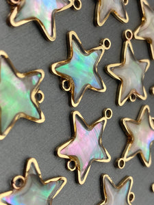 14KGF star abalone mother of pearl double ring charm, SKU# M1061