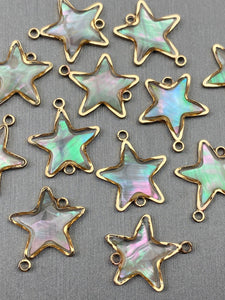 14KGF star abalone mother of pearl double ring charm, SKU# M1061