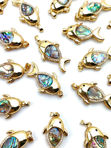 14KGF fish abalone mother of pearl pendant, SKU# M1053