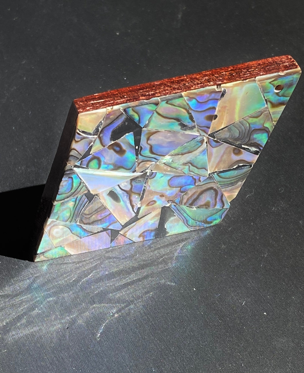 Diamond abalone mother of pearl with wood back, SKU#M789