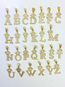 Rhinestone Letter & Crown Pendants, Gold Plated, Letters A-Z, Sku#M1348