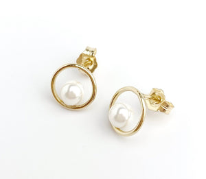 Crystal Pearl Circle Post Earrings