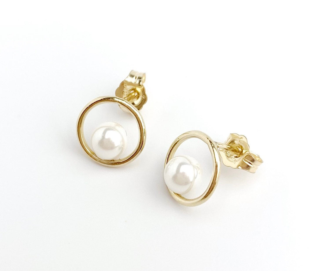 Crystal Pearl Circle Post Earrings