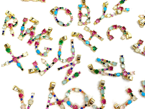 Gold Plated Letter With Rhinestones, Sku#M1295