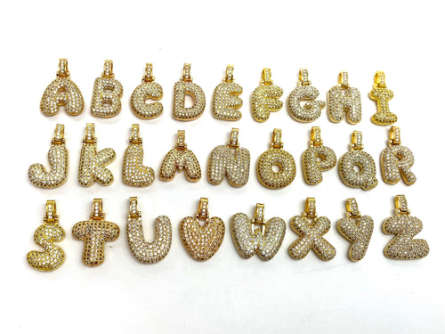 Gold Plated Initial/Letter with Rhinestones Charm, Sku#M343
