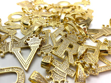 Rhinestone Letter & Crown Pendants, Gold Plated, Letters A-Z, Sku#M1348