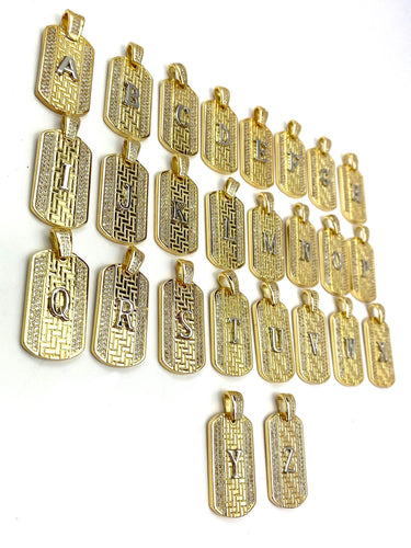 Gold Plated Letter Tag Pendant, Rhinestone, Sku#M1349