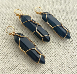 Wire Wrapped Onyx Pendant