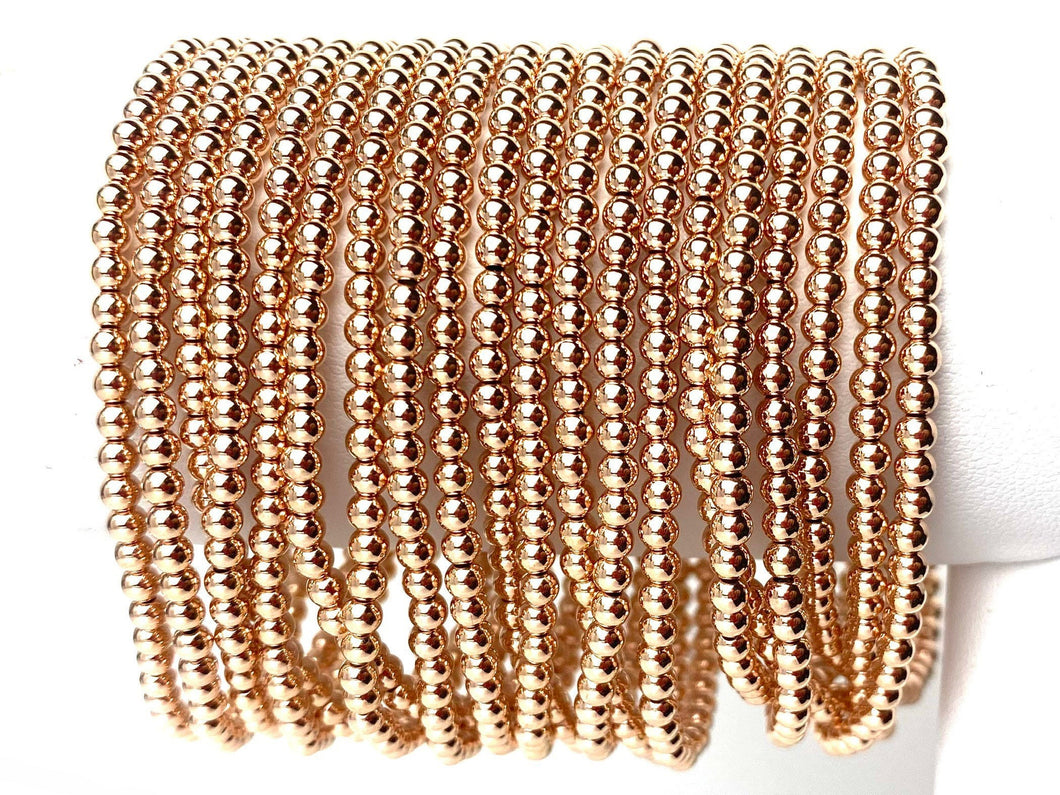 14k rose gold filled 6.5” 3.0mm beaded stretchy bracelet, Sku#4814730E65L