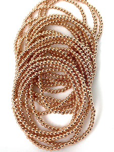 14k rose gold filled 6.5” 3.0mm beaded stretchy bracelet, Sku#4814730E65L