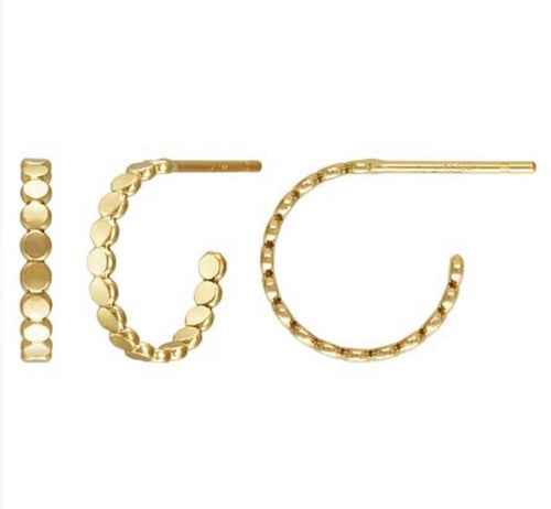 14KGF 12 0mm Beaded 3/4 Hoop Post Earring, Sku#40113412B