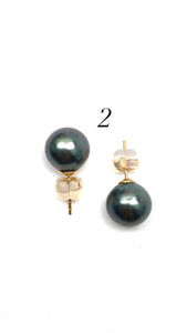 Tahitian pearl earring stud with 14KGF ear backings, SKU#070782