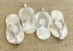 Mother of Pearl Silver Plated Crystal Slipper Pendant Sku#M781
