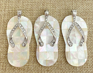 Mother of Pearl Silver Plated Crystal Slipper Pendant Sku#M781